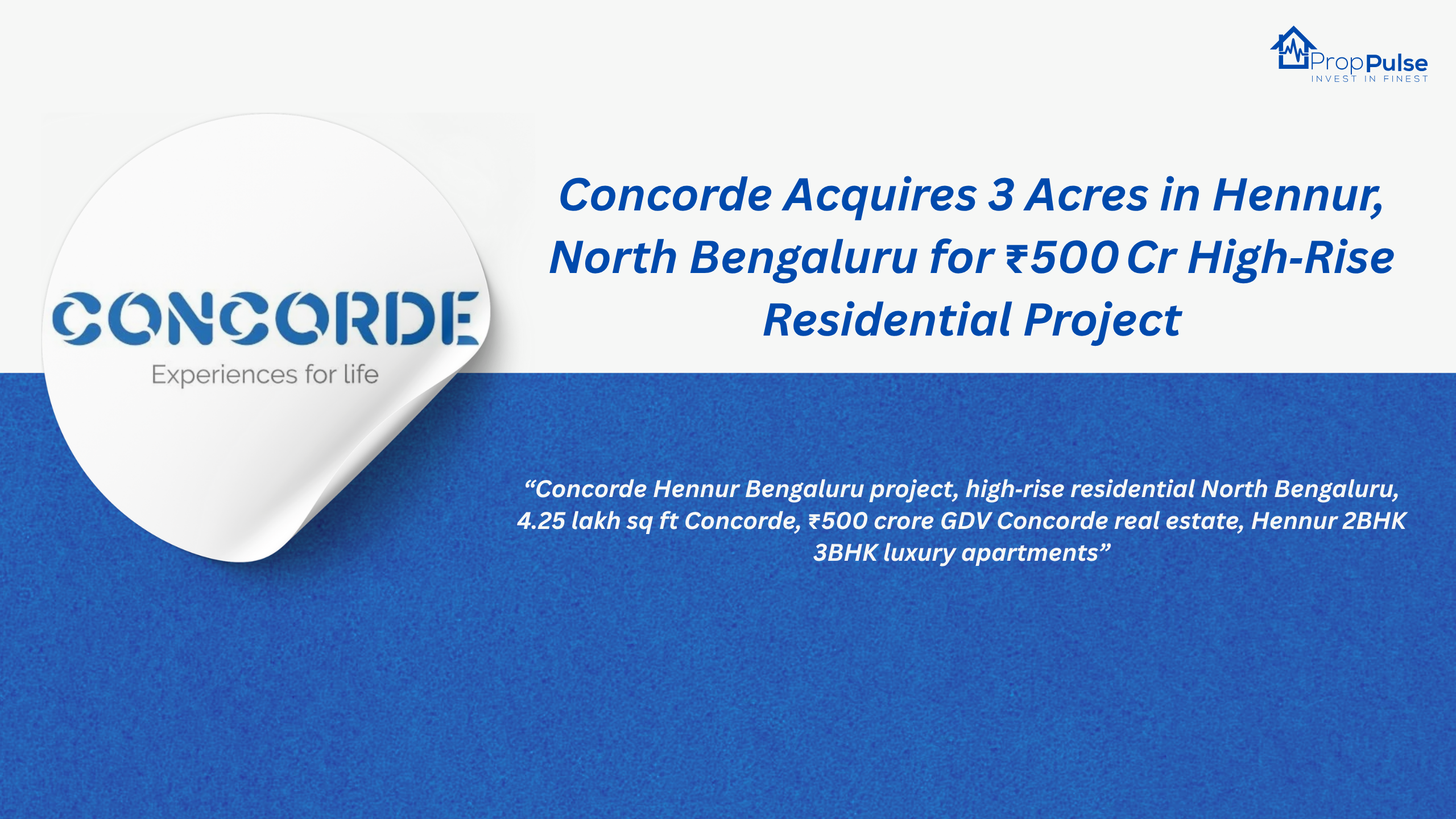 Concorde Acquires 3 Acres in Hennur, North Bengaluru for ₹500 Cr High‑Rise Residential Project