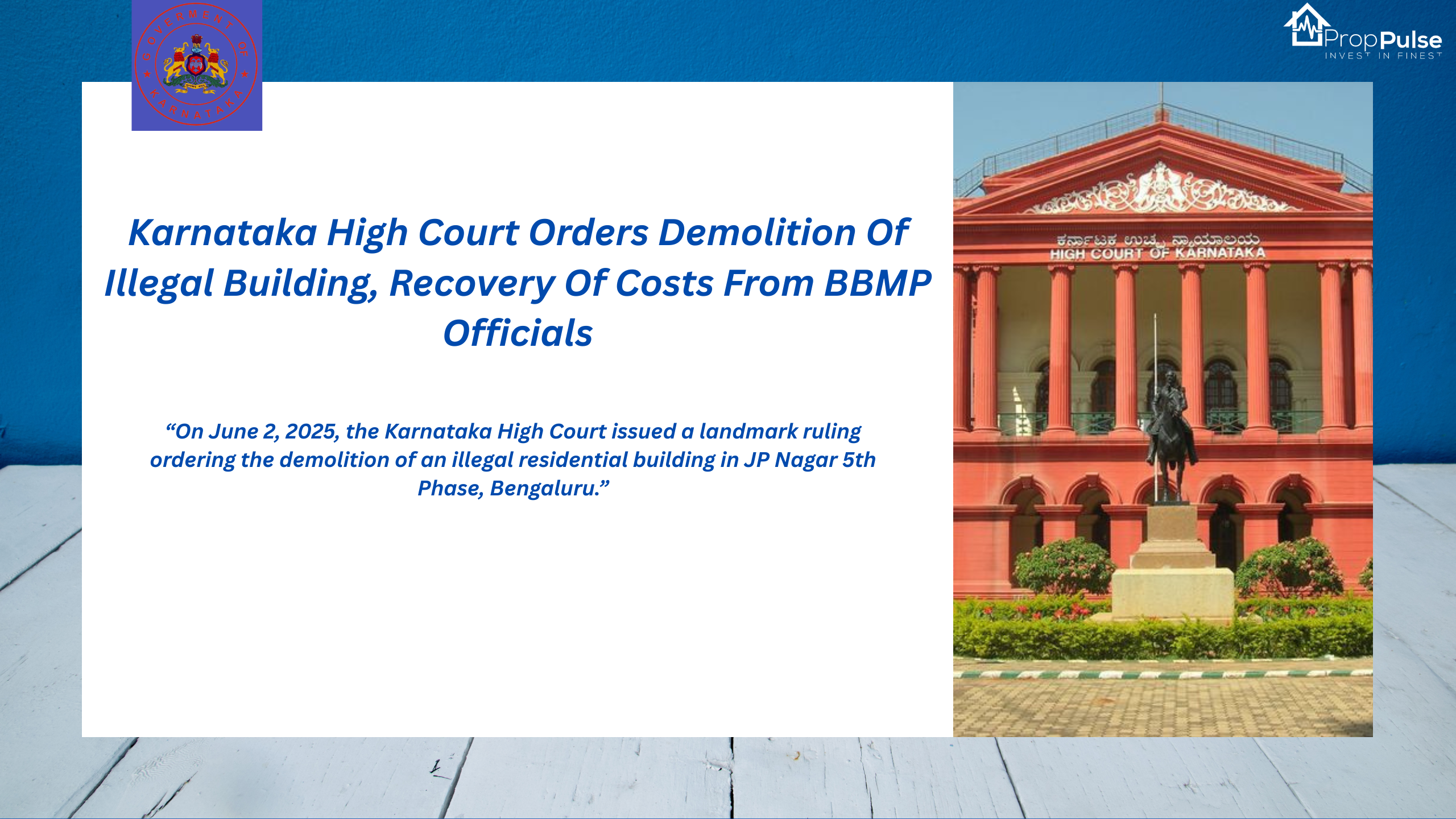 Karnataka High Court Orders Demolition Of Illegal Building Recovery Of Costs From&nbsp;BBMP&nbsp;Officials