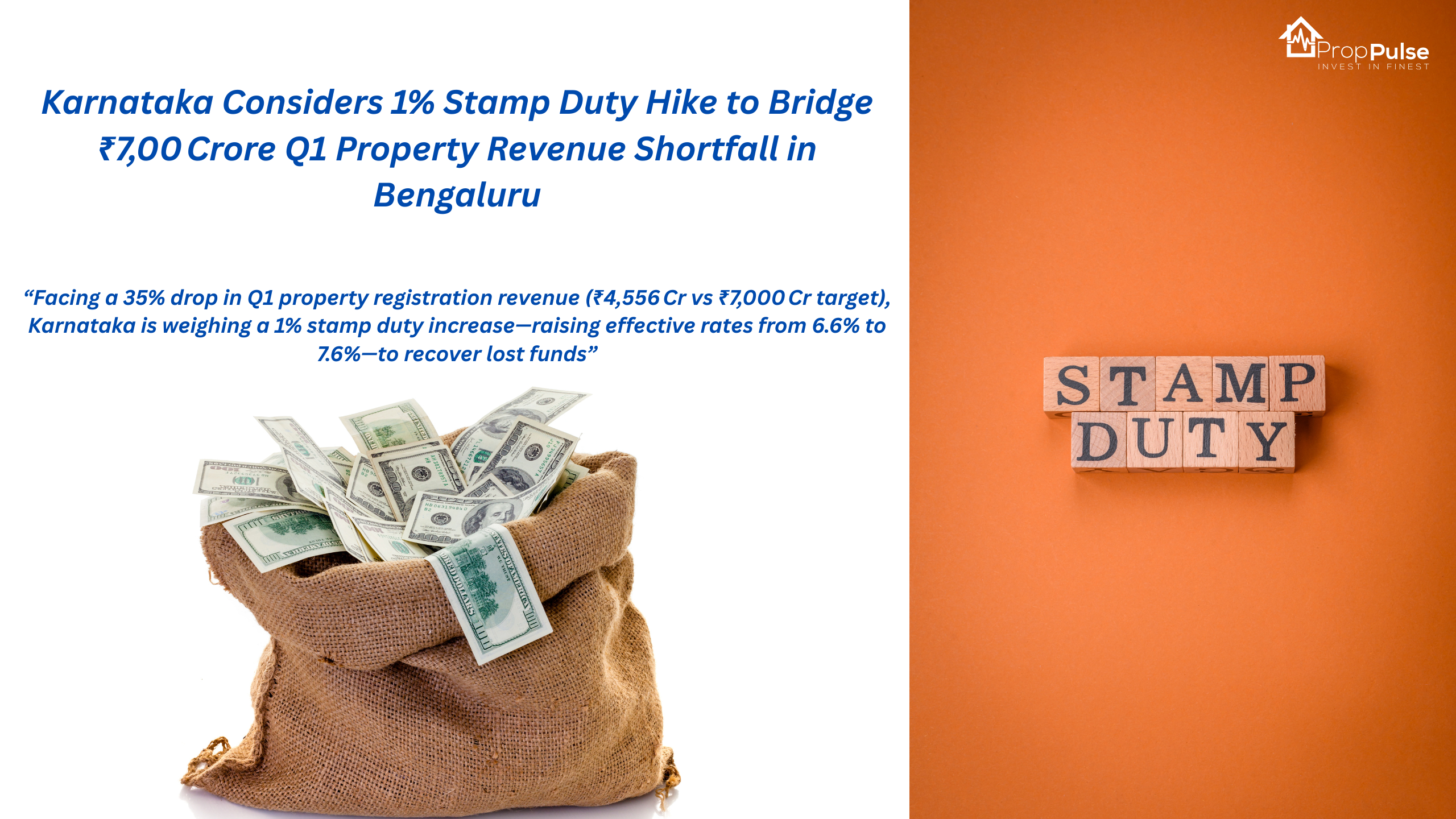Karnataka Considers 1% Stamp Duty Hike to Bridge ₹7,00 Crore Q1 Property Revenue Shortfall in Bengaluru